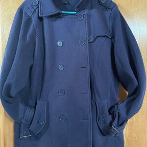 Navy Blue Pea Coat Buttons all the way down No Hood Heavier Material Used